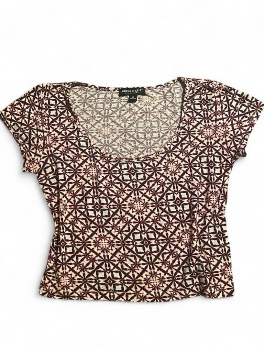 about a girl Burgundy Geometric Scoop Neck Crop Top